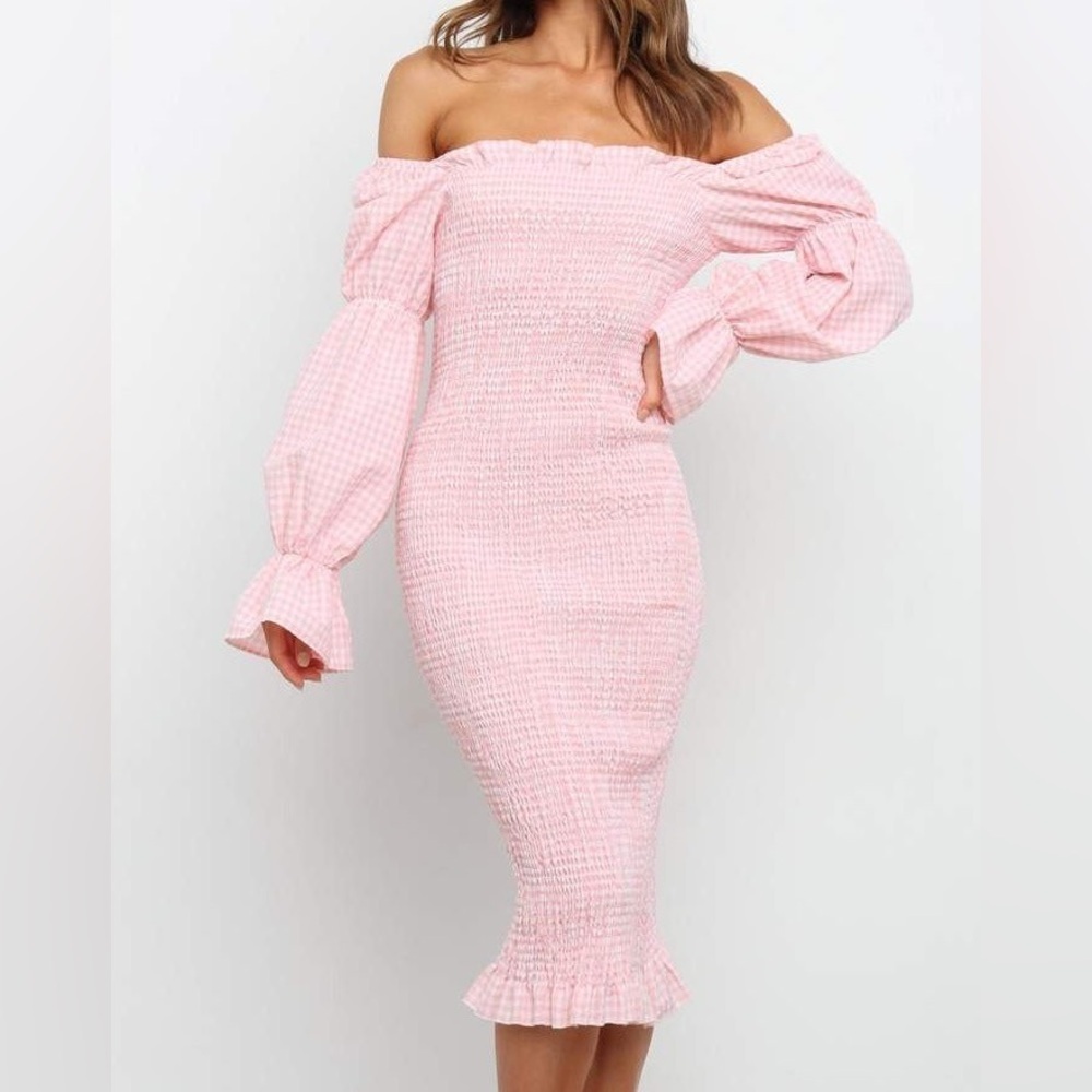SNDYS Courtney Dress in gingham white pink size 8